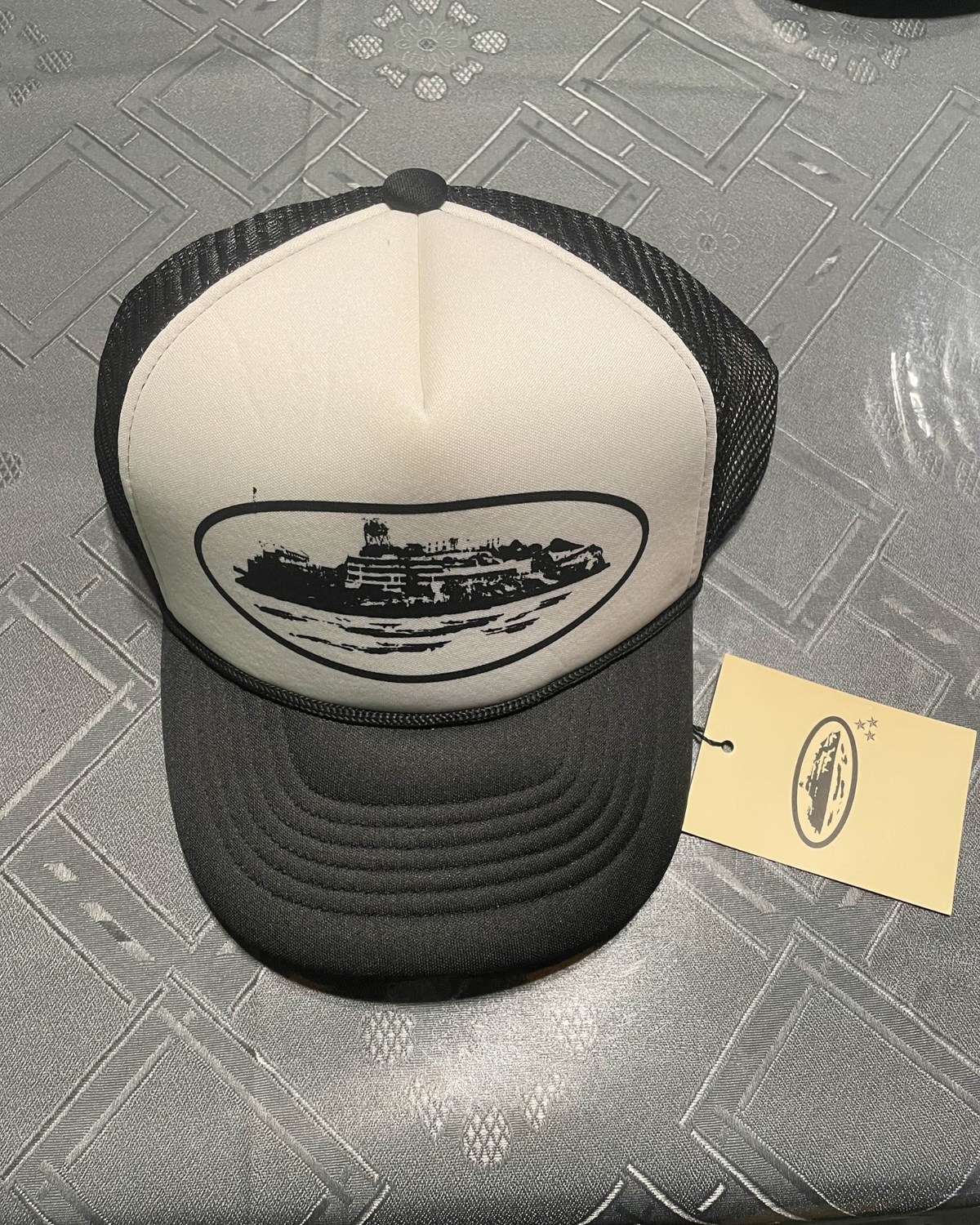 Corteiz Alcatraz Trucker Hat White and Black