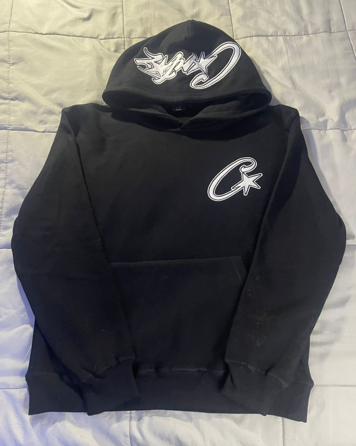 Corteiz Satin C Star Applique Hoodie Black